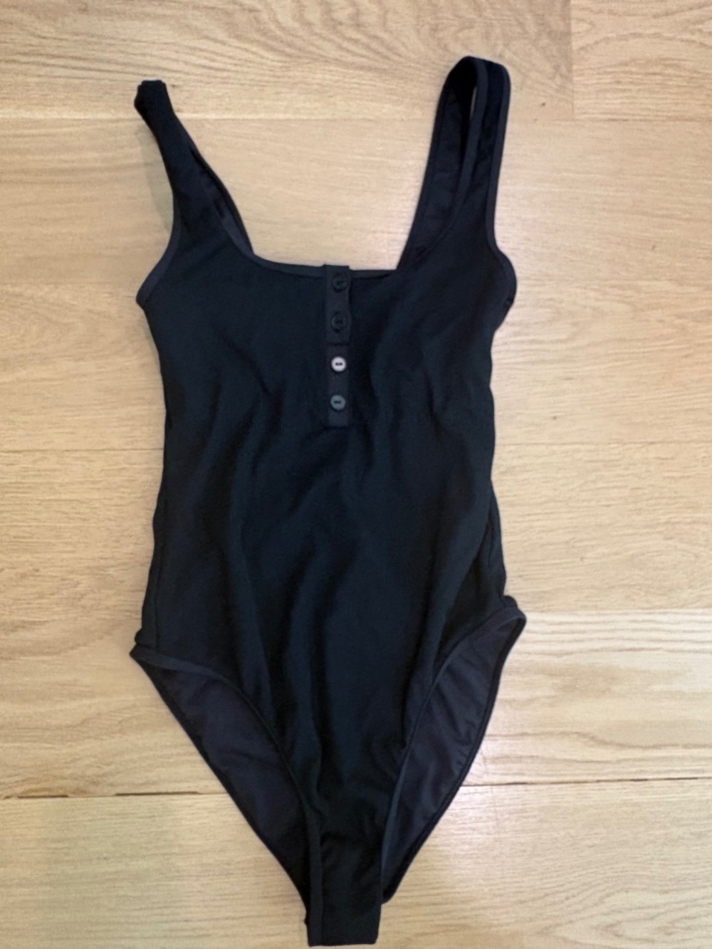 L*Space Black Ribbed Button Front One-Piece Swimsuit NWT